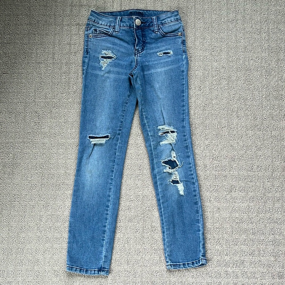 Justice Mid Rise Super Skinny Denim Jegging Blue Distressed Girls 8 Slim